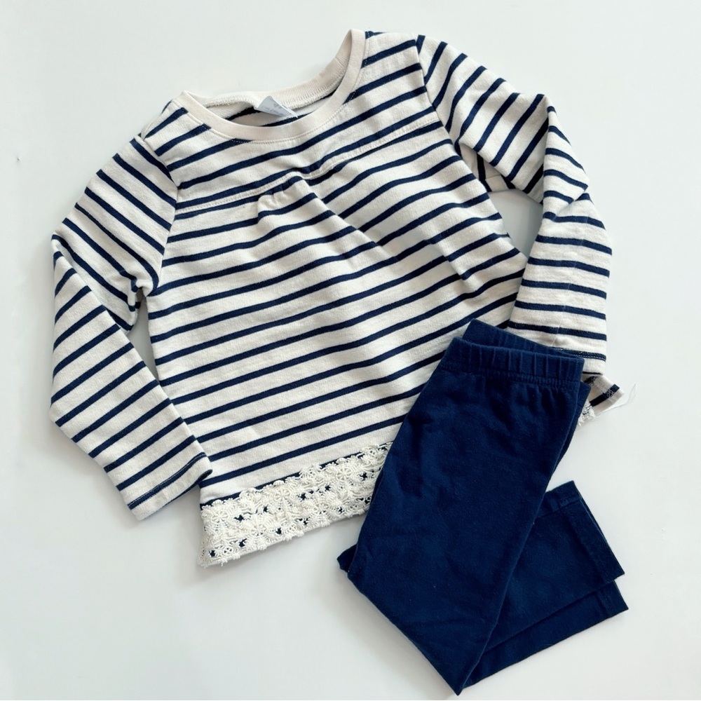 Carter's Navy & White Striped Long-Sleeve Top with Lace Hem